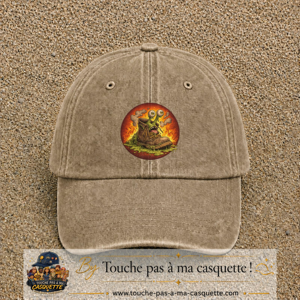 Casquette baseball Beige foncé délavé 100% coton avec visuel Chaussure monstre 7 cm - image produit principale