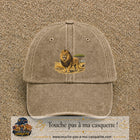 Casquette baseball Beige foncé délavé 100% coton avec motif Lion de savane 7 cm - image principale