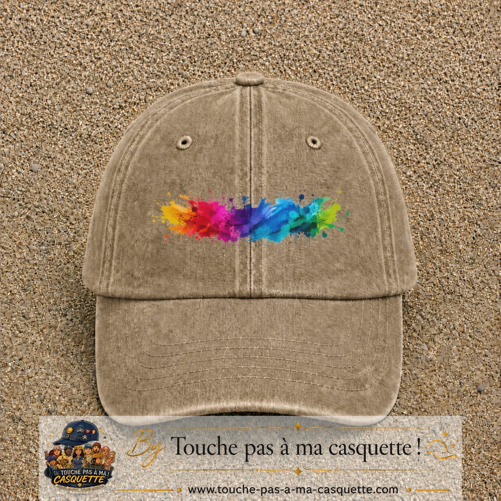 Casquette baseball Beige foncé délavé 100% coton avec visuel Éclaboussure peinture 5 cm - image produit principale
