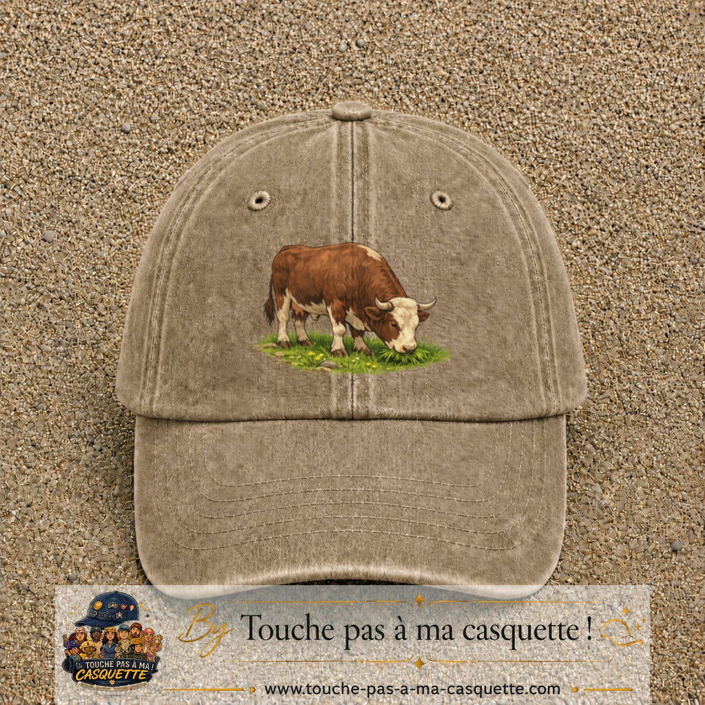 Casquette baseball Beige foncé délavé 100% coton avec motif Vache brune 7 cm - image principale
