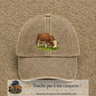 Casquette baseball Beige foncé délavé 100% coton avec motif Vache brune 7 cm - image principale