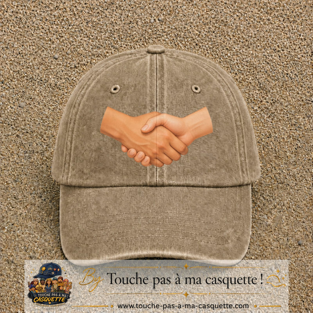 Casquette Beige foncé délavé 100% coton avec motif Poignée de main 7 cm - image principale