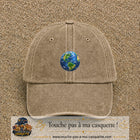 Casquette baseball Beige foncé délavé 100% coton avec visuel Planète Terre réaliste 5 cm - image produit principale