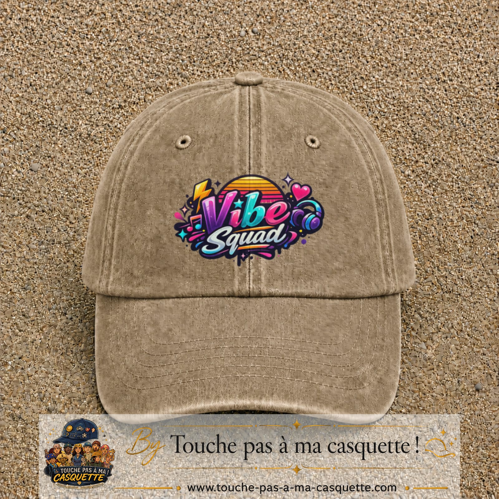 Casquette Beige foncé délavé 100% coton avec motif Vibe Squad 7 cm - image principale