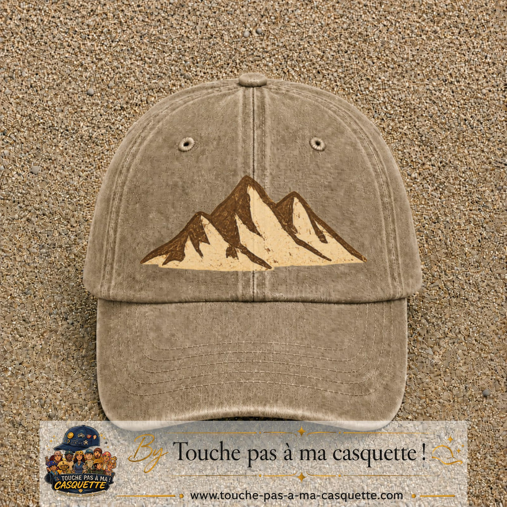 Casquette Beige foncé délavé 100% coton avec motif Montagnes bohèmes 7 cm - image principale