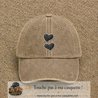 Casquette Beige foncé délavé motif Duo de cœurs 7 cm - vue principale