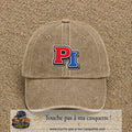 Casquette Beige foncé délavé 100% coton avec motif Initiales PI rouge et bleu 7 cm - image principale