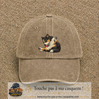 Casquette baseball Beige foncé délavé 100% coton avec motif Chien joueur 7 cm - image principale