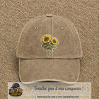 Casquette Beige foncé délavé motif Duo de tournesols 7 cm - vue principale