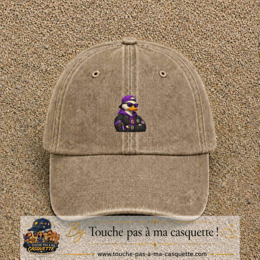 Casquette Beige foncé délavé 100% coton avec motif Canard rappeur violet 5 cm - image principale