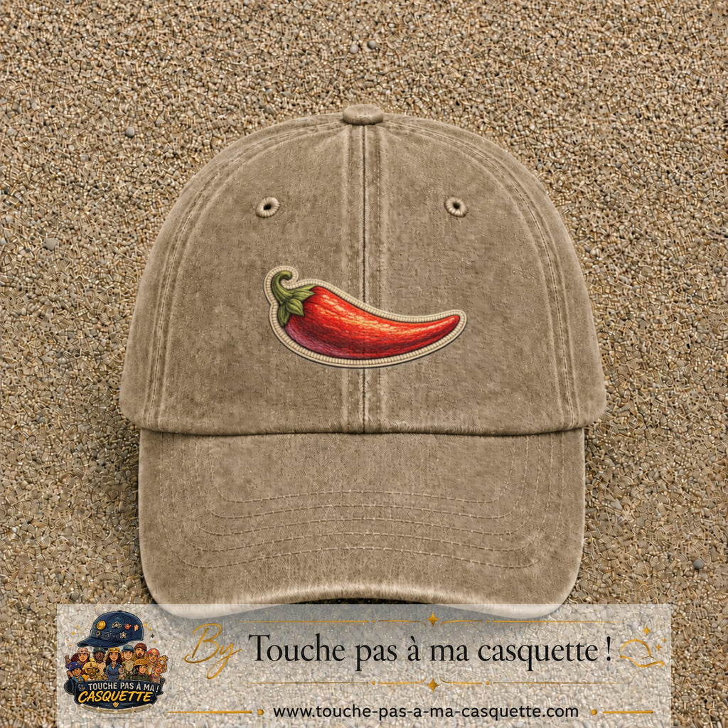 Casquette Beige foncé délavé motif Piment piquant 5 cm - vue principale