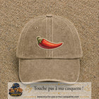 Casquette Beige foncé délavé motif Piment piquant 5 cm - vue principale
