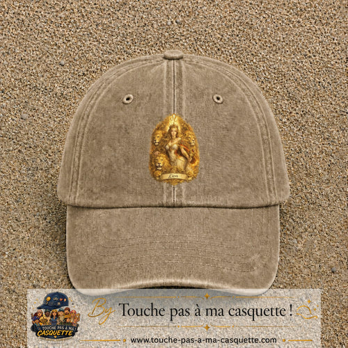 Casquette baseball Beige foncé délavé 100% coton avec motif Lion astrologique 7 cm - image principale
