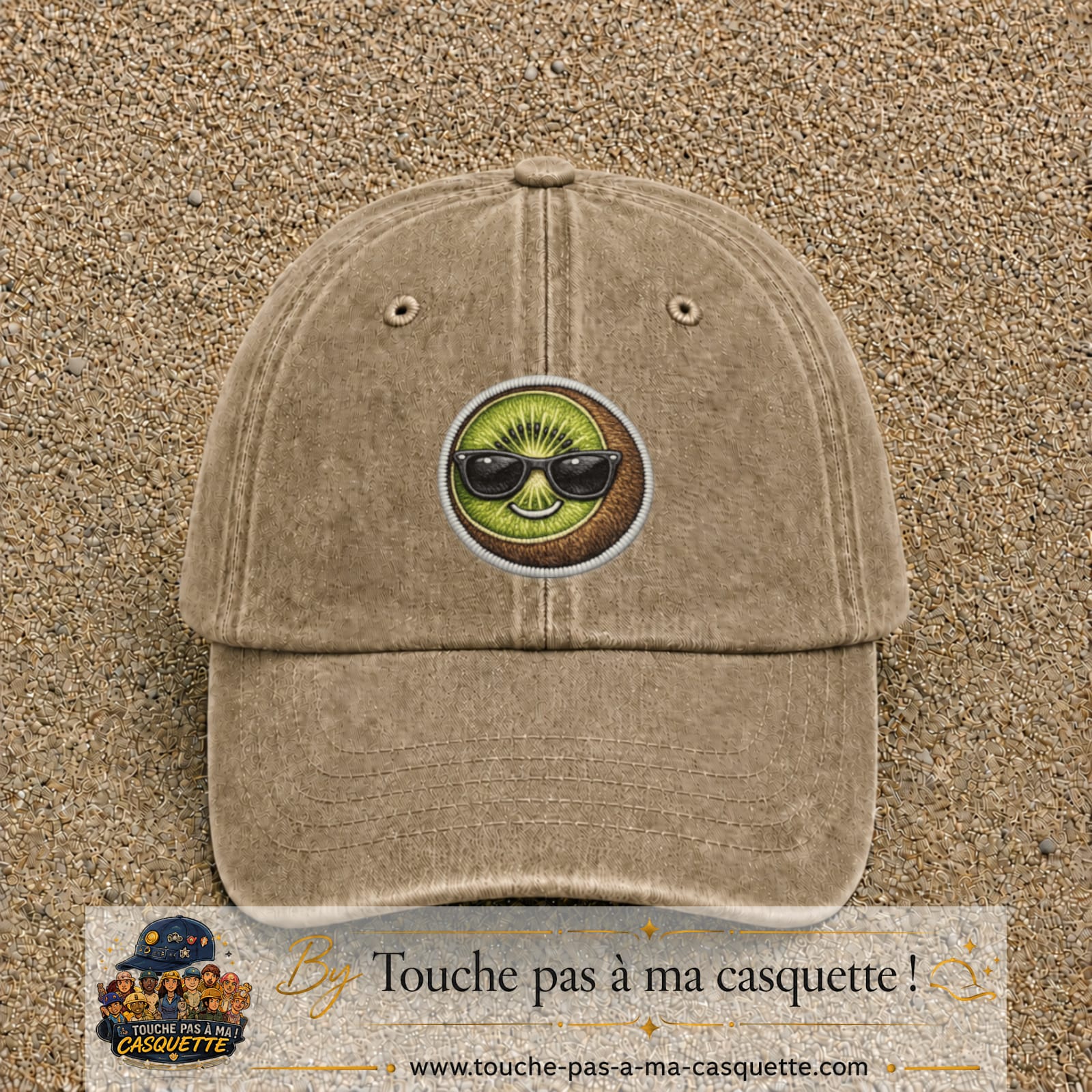 Casquette Beige foncé délavé motif Kiwi avec lunettes 7 cm - vue principale