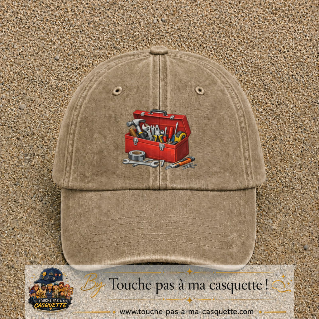 Casquette baseball Beige foncé délavé 100% coton avec motif Boîte à outils 7 cm - image principale