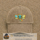 Casquette Beige foncé délavé motif Libellule multicolore 7 cm - vue principale