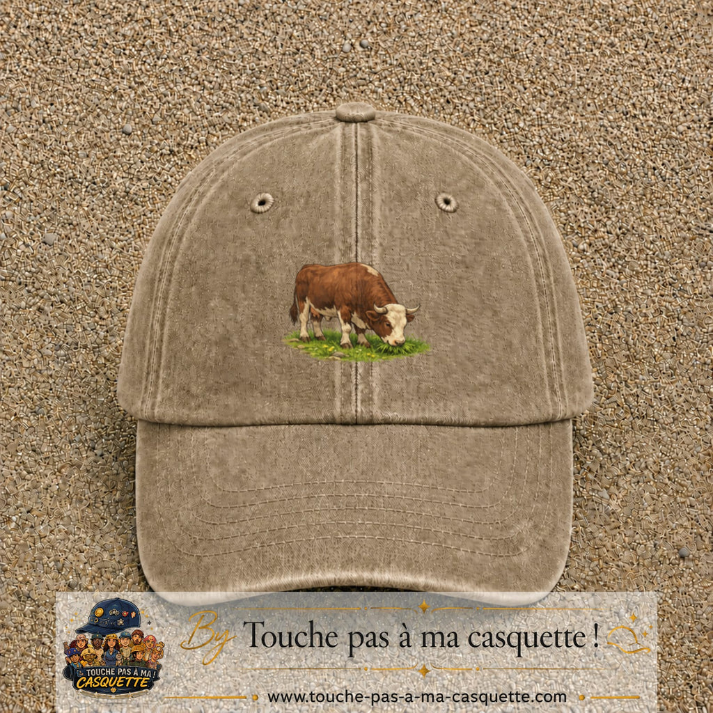 Casquette baseball Beige foncé délavé 100% coton avec motif Vache brune 5 cm - image principale