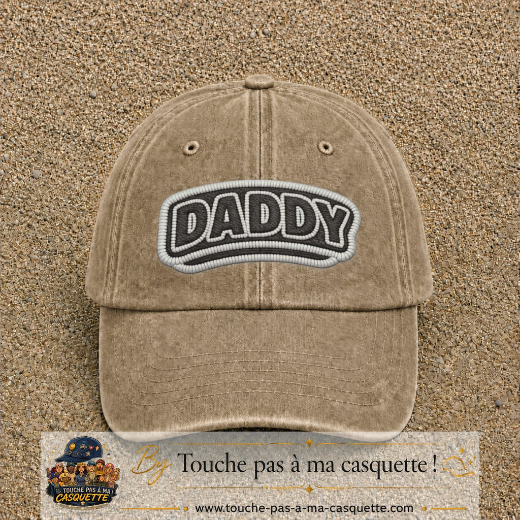 Casquette Beige foncé délavé motif Message Daddy 7 cm - vue principale