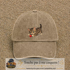 Casquette baseball Beige foncé délavé 100% coton avec motif Chaton joueur 7 cm - image principale