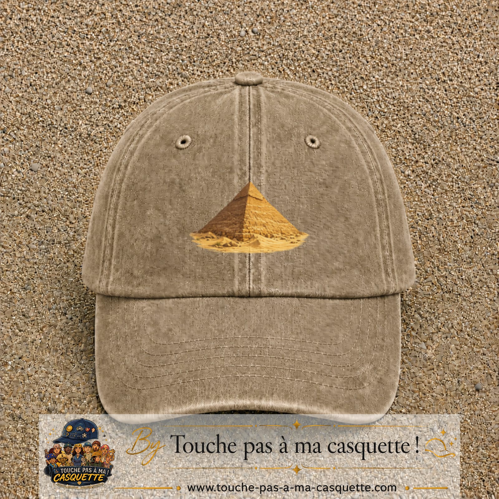 Casquette baseball Beige foncé délavé 100% coton avec motif Pyramide égyptienne 7 cm - image principale