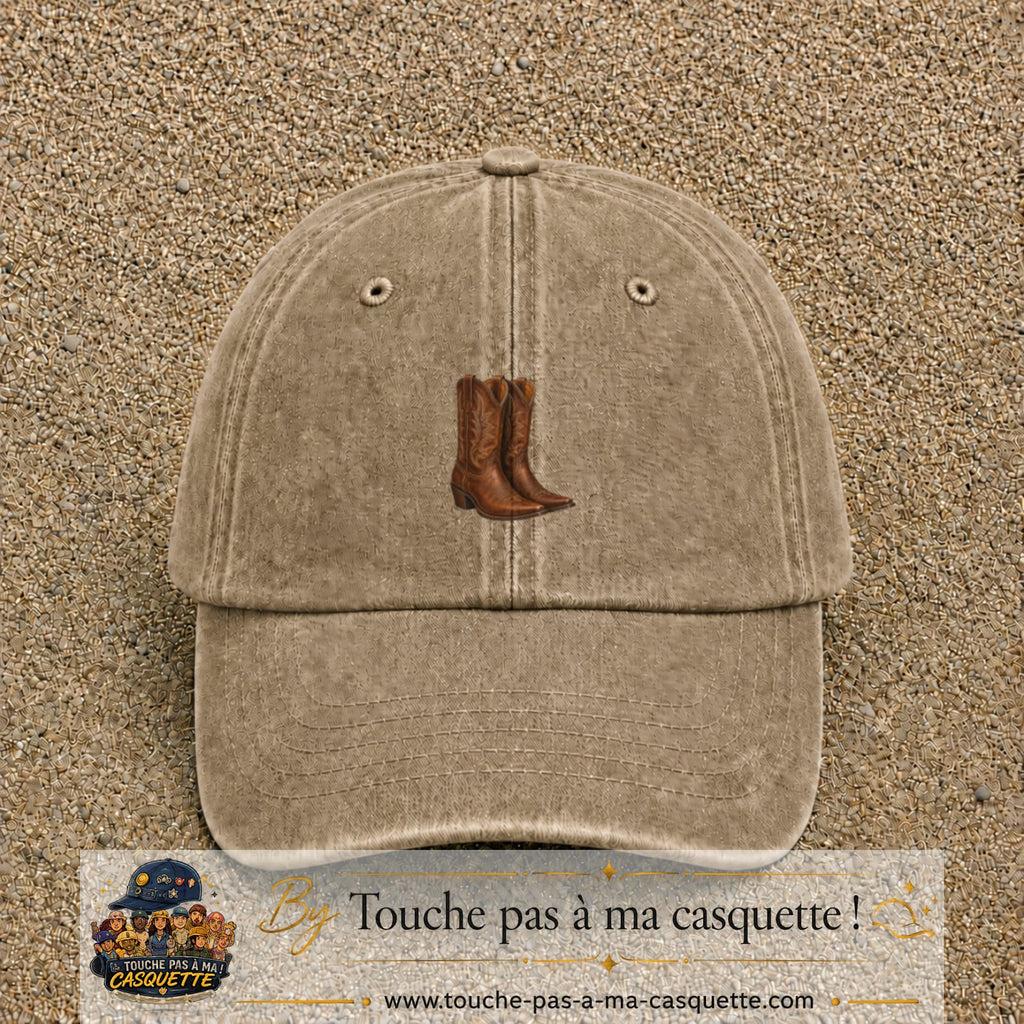 Casquette Beige foncé délavé 100% coton avec motif Bottes cowboy 5 cm - image principale