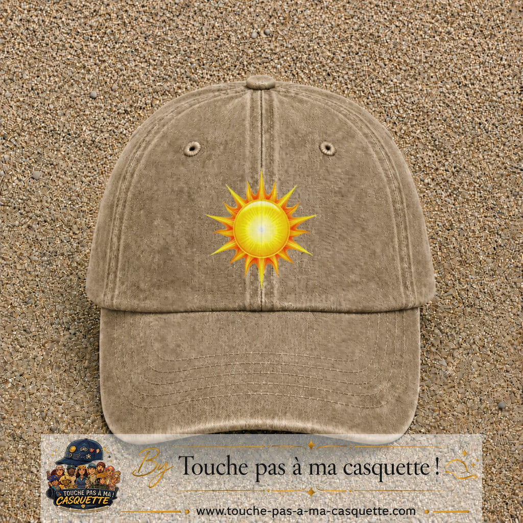 Casquette baseball Beige foncé délavé 100% coton avec motif Soleil rayonnant 7 cm - image principale