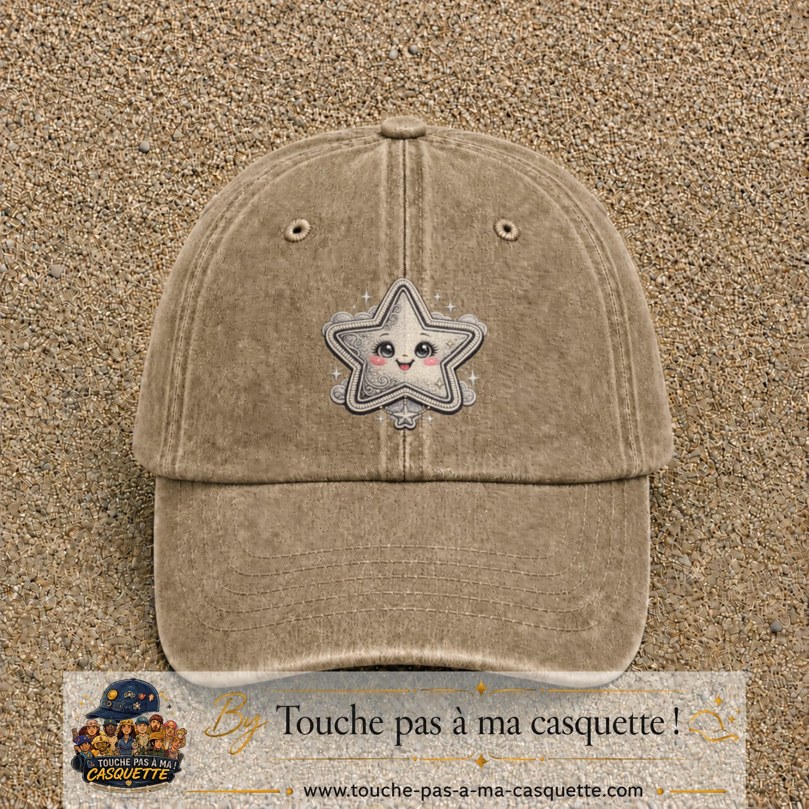 Casquette Beige foncé délavé motif Étoile souriante 7 cm - vue principale