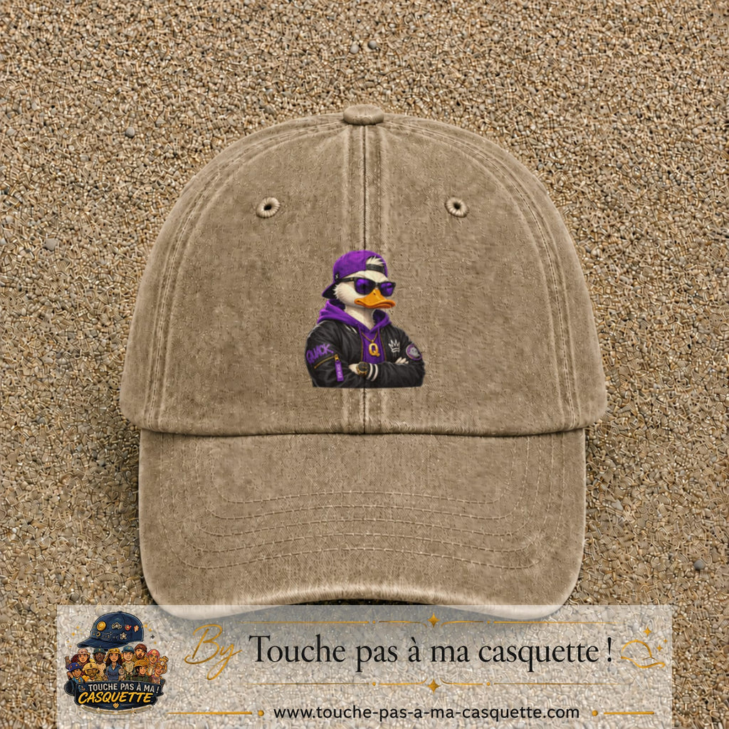 Casquette Beige foncé délavé 100% coton avec motif Canard rappeur violet 7 cm - image principale