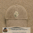 Casquette Beige foncé délavé motif Marguerites avec papillon 7 cm - vue principale