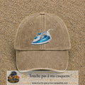 Casquette Beige foncé délavé 100% coton avec motif Fer à repasser bleu 7 cm - image principale