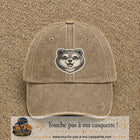 Casquette Beige foncé délavé motif Ourson joyeux 7 cm - vue principale