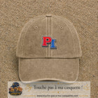 Casquette Beige foncé délavé 100% coton avec motif Initiales PI rouge et bleu 5 cm - image principale