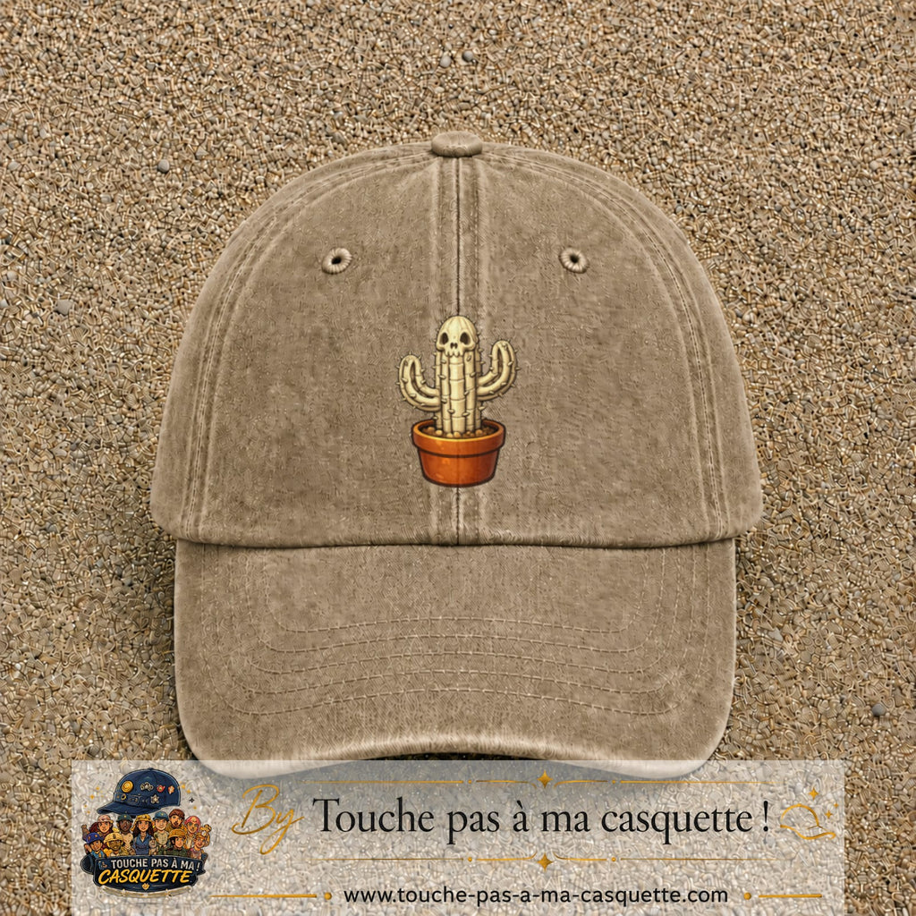 Casquette baseball Beige foncé délavé 100% coton avec visuel Cactus squelette 7 cm - image produit principale