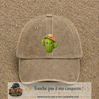 Casquette baseball Beige foncé délavé 100% coton avec visuel Cactus kawaii chapeau 7 cm - image produit principale