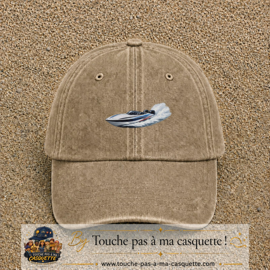 Casquette baseball Beige foncé délavé 100% coton avec motif Bateau rapide 7 cm - image principale