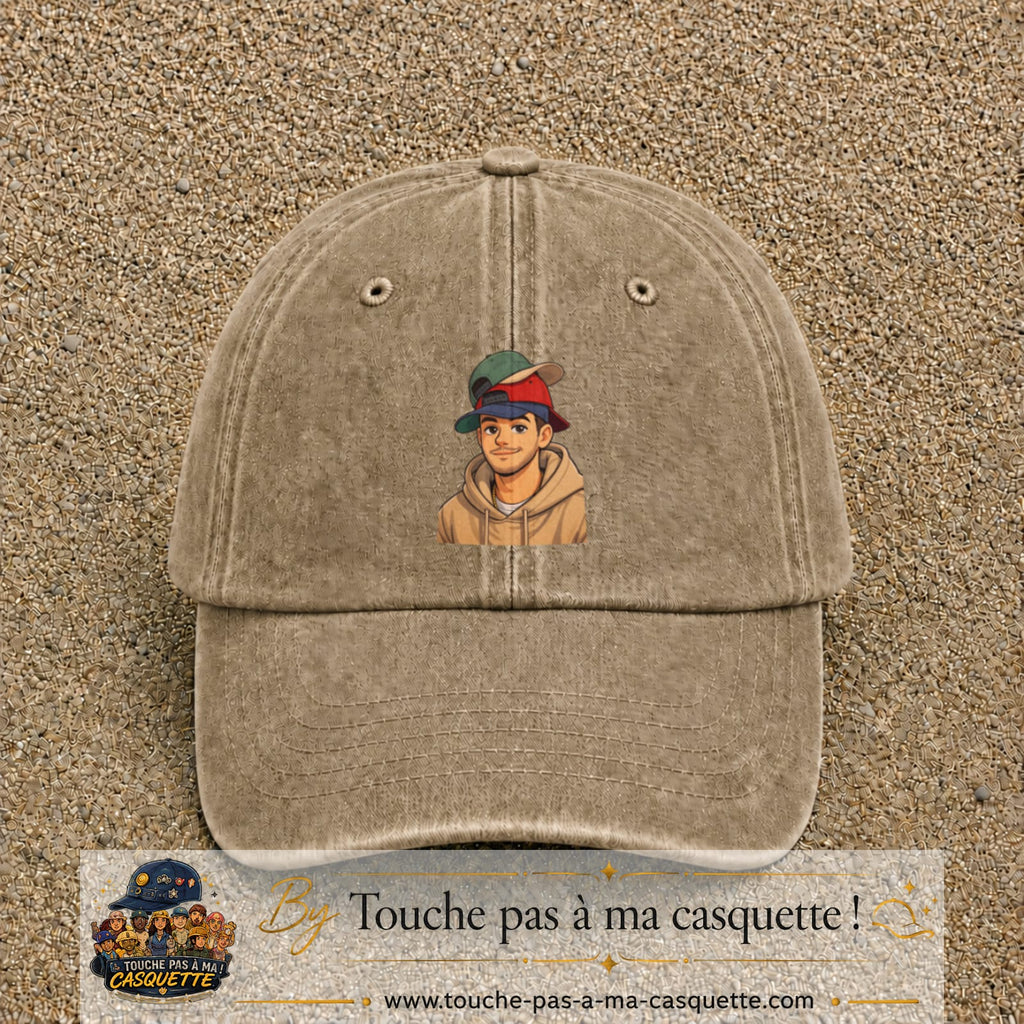 Casquette Beige foncé délavé 100% coton avec motif Portrait homme casquettes 7 cm - image principale