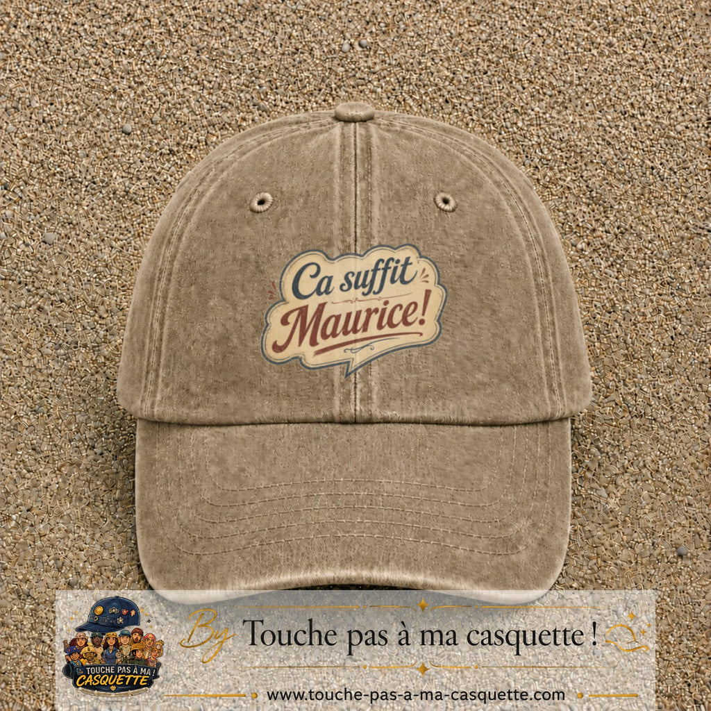 Casquette baseball Beige foncé délavé 100% coton avec visuel Ça suffit Maurice 7 cm - image produit principale