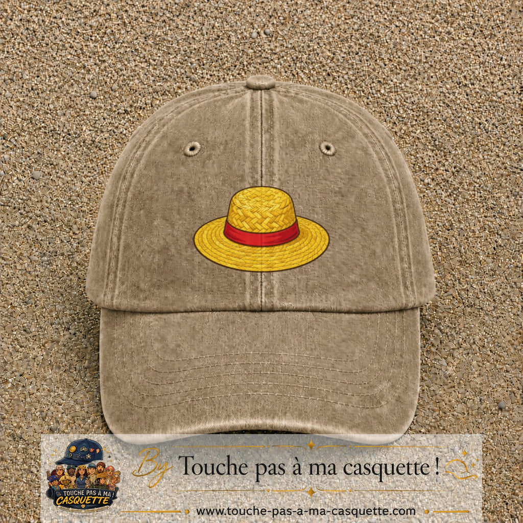 Casquette baseball Beige foncé délavé 100% coton avec motif Chapeau de paille 5 cm - image principale