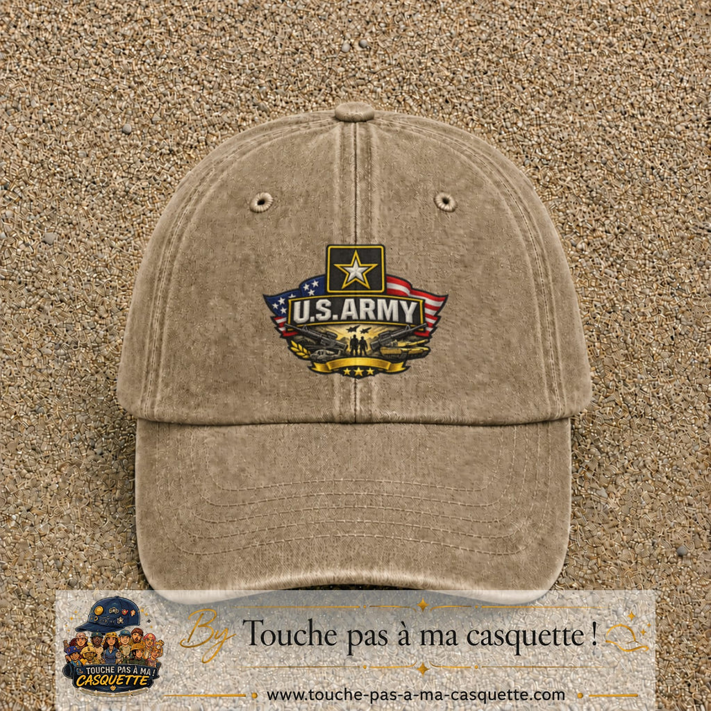 Casquette Beige foncé délavé motif Emblème U.S. Army 7 cm - vue principale