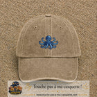 Casquette baseball Beige foncé délavé 100% coton avec visuel Pieuvre bleue 5 cm - image produit principale
