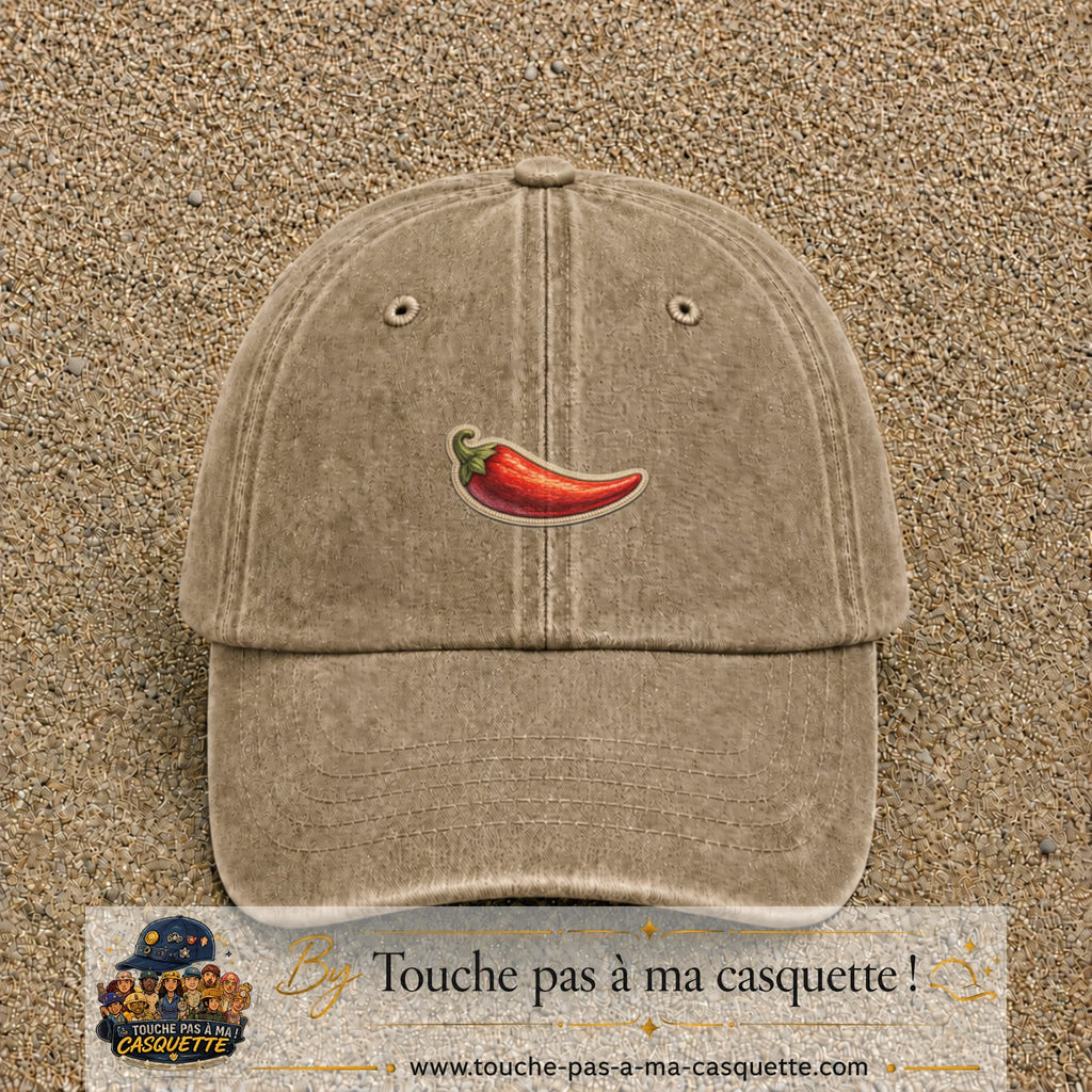 Casquette Beige foncé délavé motif Piment piquant 3 cm - vue principale