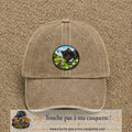 Casquette baseball Beige foncé délavé 100% coton avec visuel Chat noir et souris 7 cm - image produit principale