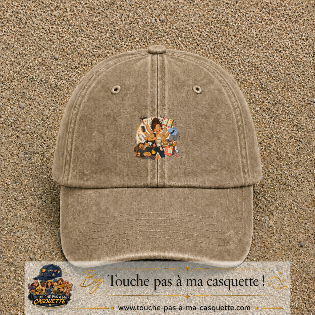 Casquette baseball Beige foncé délavé 100% coton avec visuel Maman multitâche 5 cm - image produit principale
