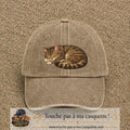 Casquette baseball Beige foncé délavé 100% coton avec motif Chat endormi 7 cm - image principale