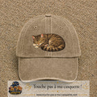 Casquette baseball Beige foncé délavé 100% coton avec motif Chat endormi 7 cm - image principale