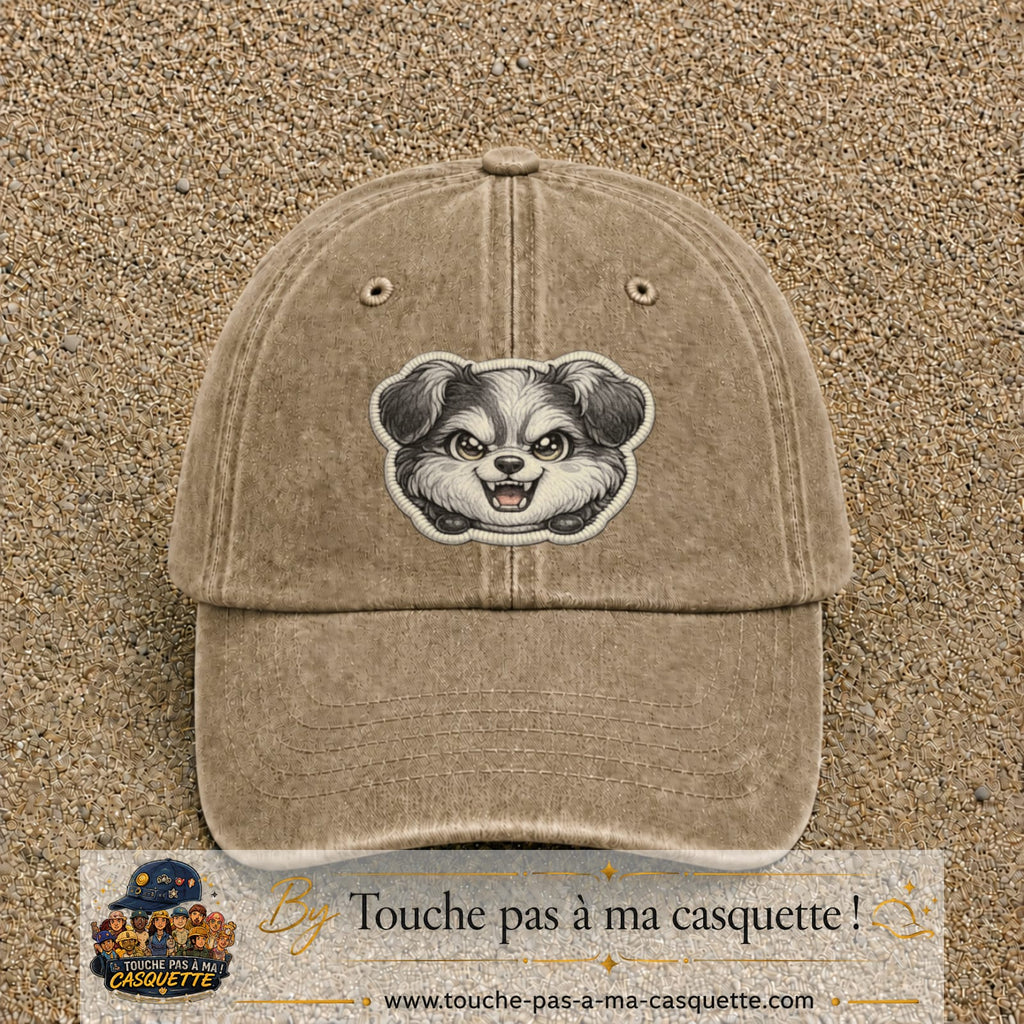 Casquette Beige foncé délavé motif Chien rieur 7 cm - vue principale