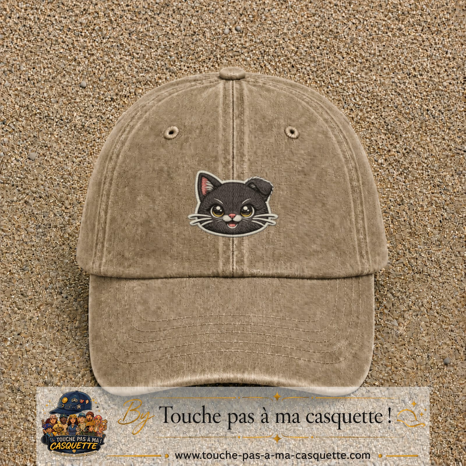 Casquette Beige foncé délavé motif Chaton mignon 5 cm - vue principale