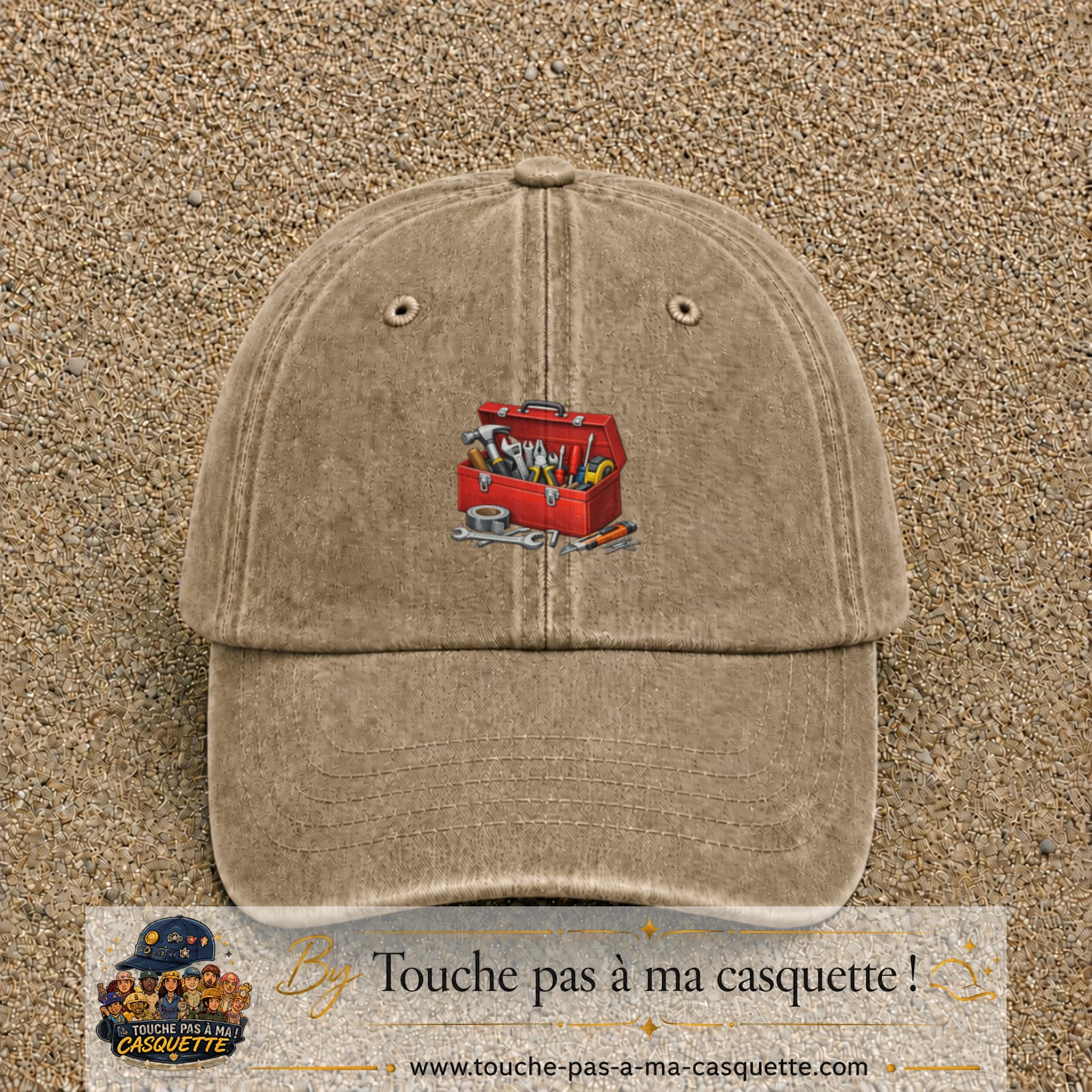 Casquette baseball Beige foncé délavé 100% coton avec motif Boîte à outils 5 cm - image principale