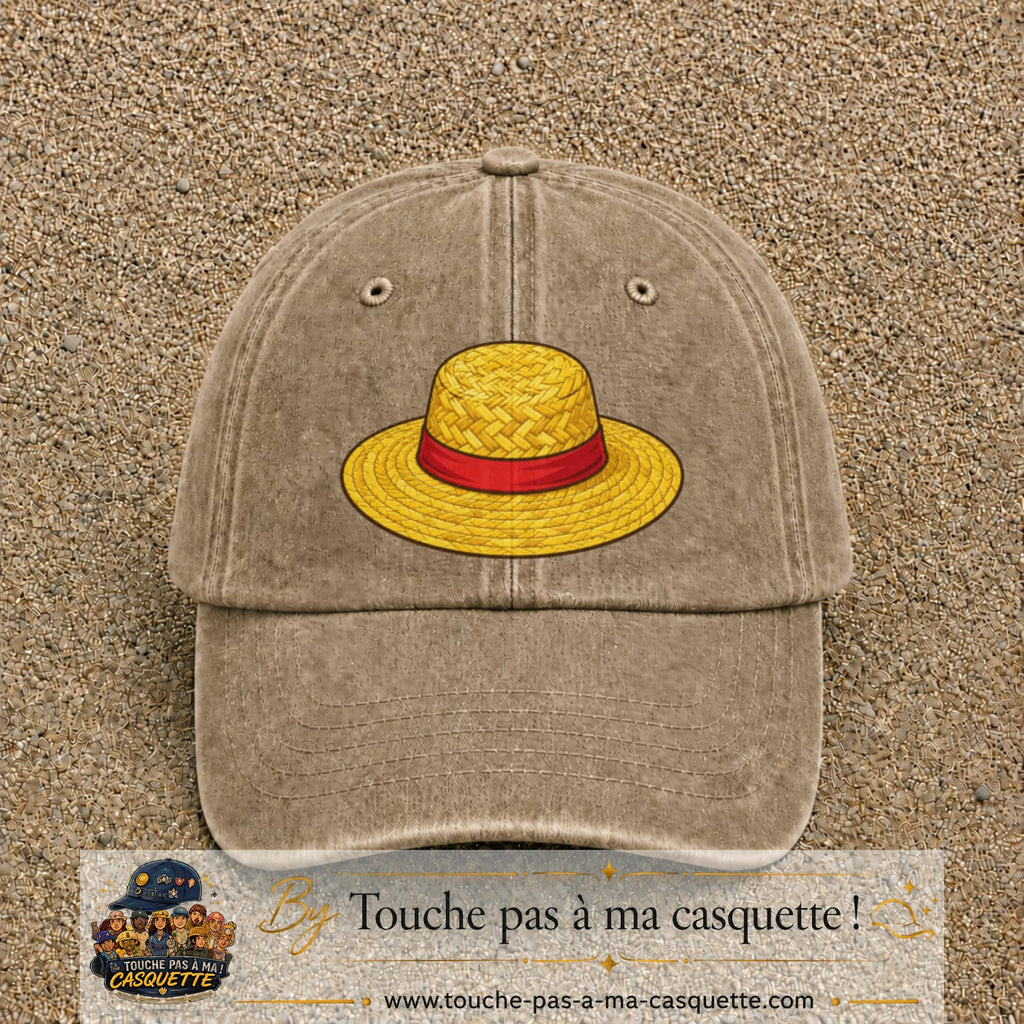 Casquette baseball Beige foncé délavé 100% coton avec motif Chapeau de paille 7 cm - image principale