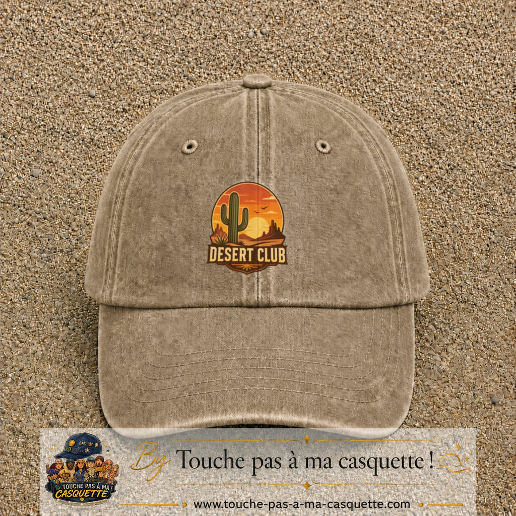 Casquette Beige foncé délavé 100% coton avec motif Desert Club cactus 7 cm - image principale